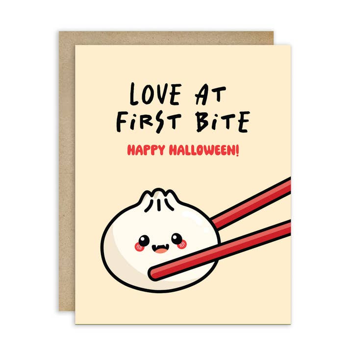 Love at First Bite Dumpling | Cute Halloween Asian Food Cards for wholesale by Cute Asian Cards