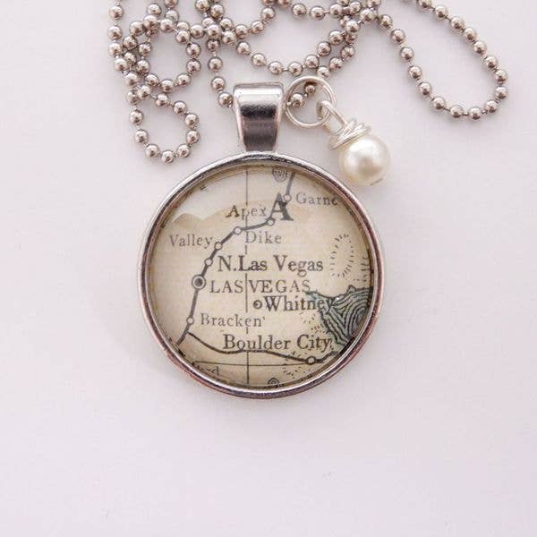 Las Vegas Map One-inch Pendant Necklace for wholesale by KraftyKash Designs