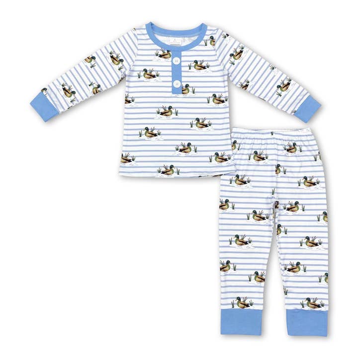 Pyjama canard à rayures bleu clair pour enfants et garçons pour la vente par Yawoo Garments