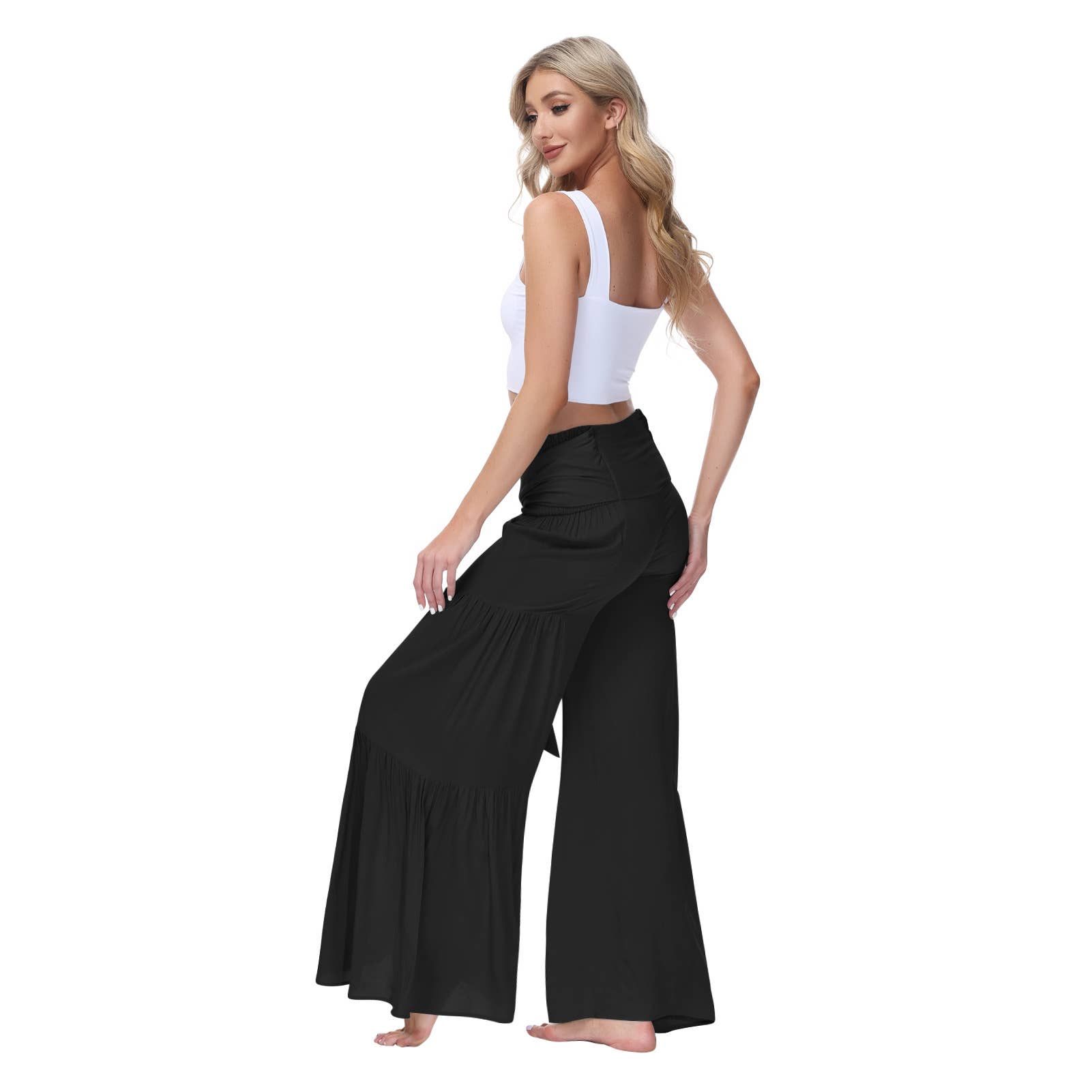 Lily Clothing - Wholesale Pants - Women's - Loose tight straps pleated waists Wide-leg pants2