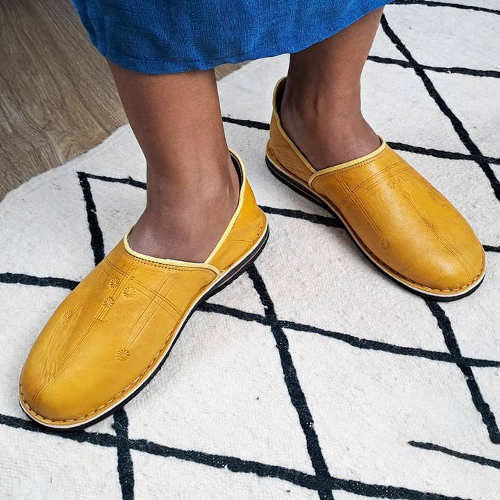 Moroccan Berber Babouche Slippers, Mustard for wholesale by Pathiya