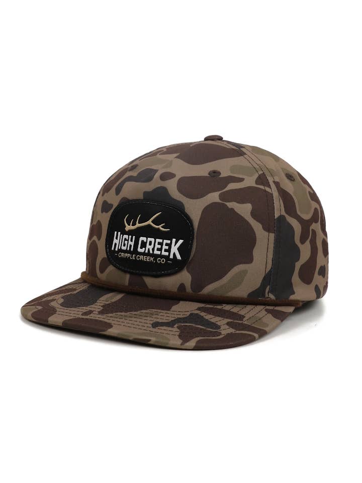 Cripple Creek Oval Patch Camo Hat Bark Duck Camo for wholesale by High Creek