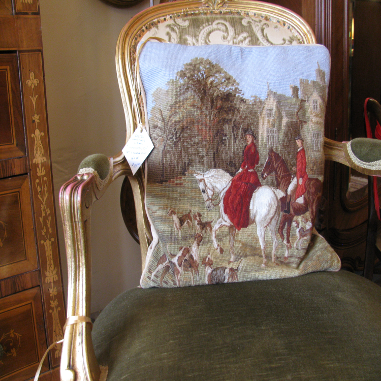 Eastern Sunrise Lace And Linens Inc. - Wholesale Throw/Decorative Pillow - Wool Petite Point Tapestry Ready for Fox Hunt Accent pillow1