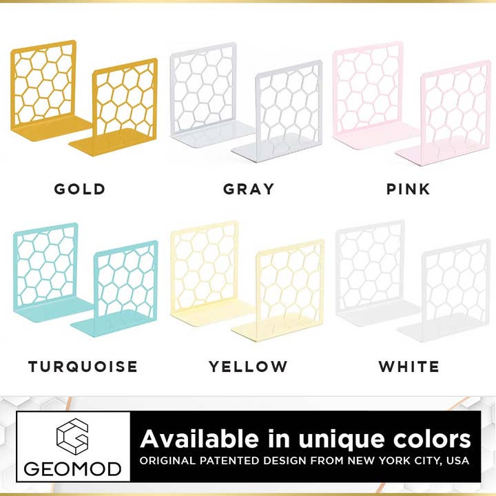 Geomod LLC - Wholesale Boekensteun - Honingraatboekuiteinden (1 paar) Unieke metalen boekensteunen3