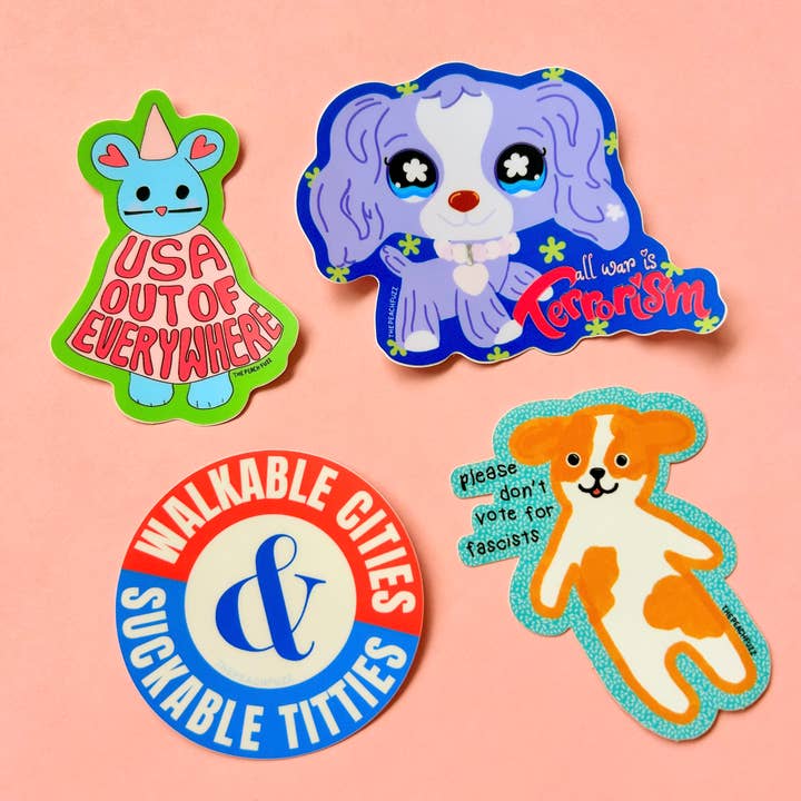 The Peach Fuzz - Wholesale Sticker - Walkable Cities & Suckable Titties Sticker