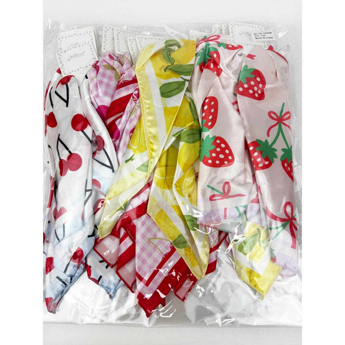 MIX COLOR Multiuse Fruit Print Satin Scarf for wholesale on Faire6