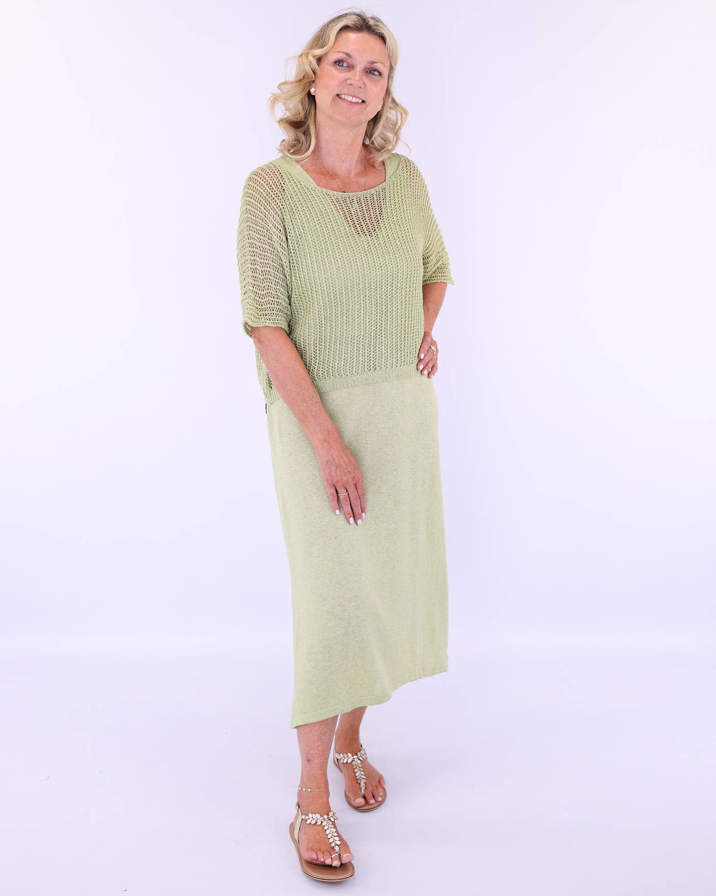 Cadenza Italy Ltd – wholesale Dress – Women's – Cotton Blend Column Dress with Splits5