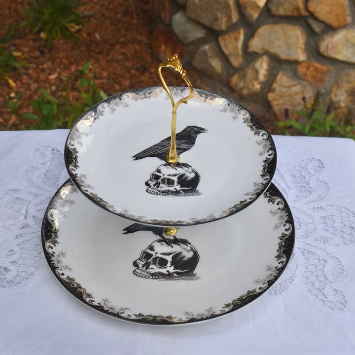 Victorian Goth Raven Black Crow Tea Party Tiered Cake Stand for wholesale by All Little Cute Things