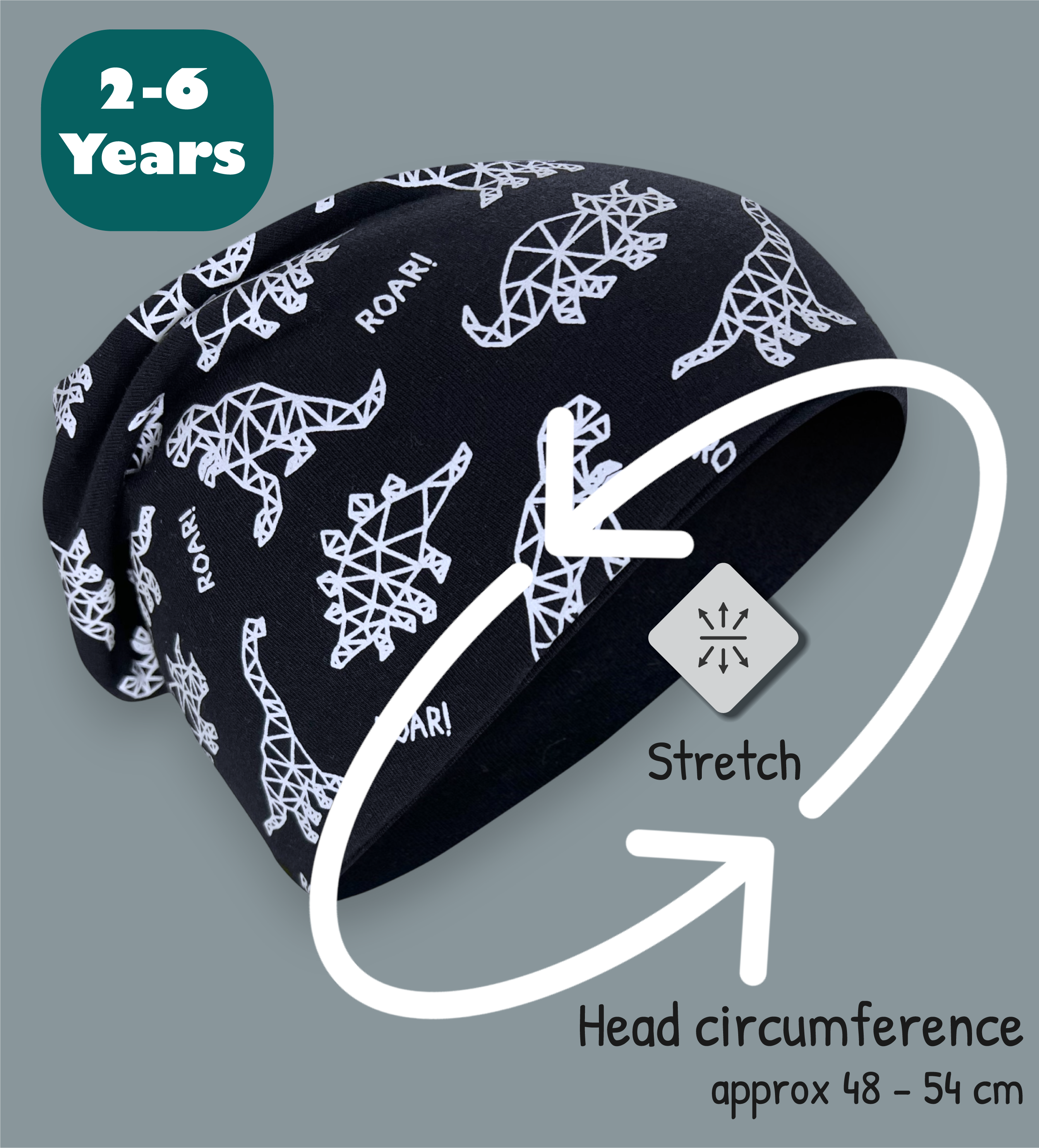 HECKBO – wholesale Beanie – Kids – 360° Reflector Beanie & Loop - Dinosaurs - Fleece Inside1