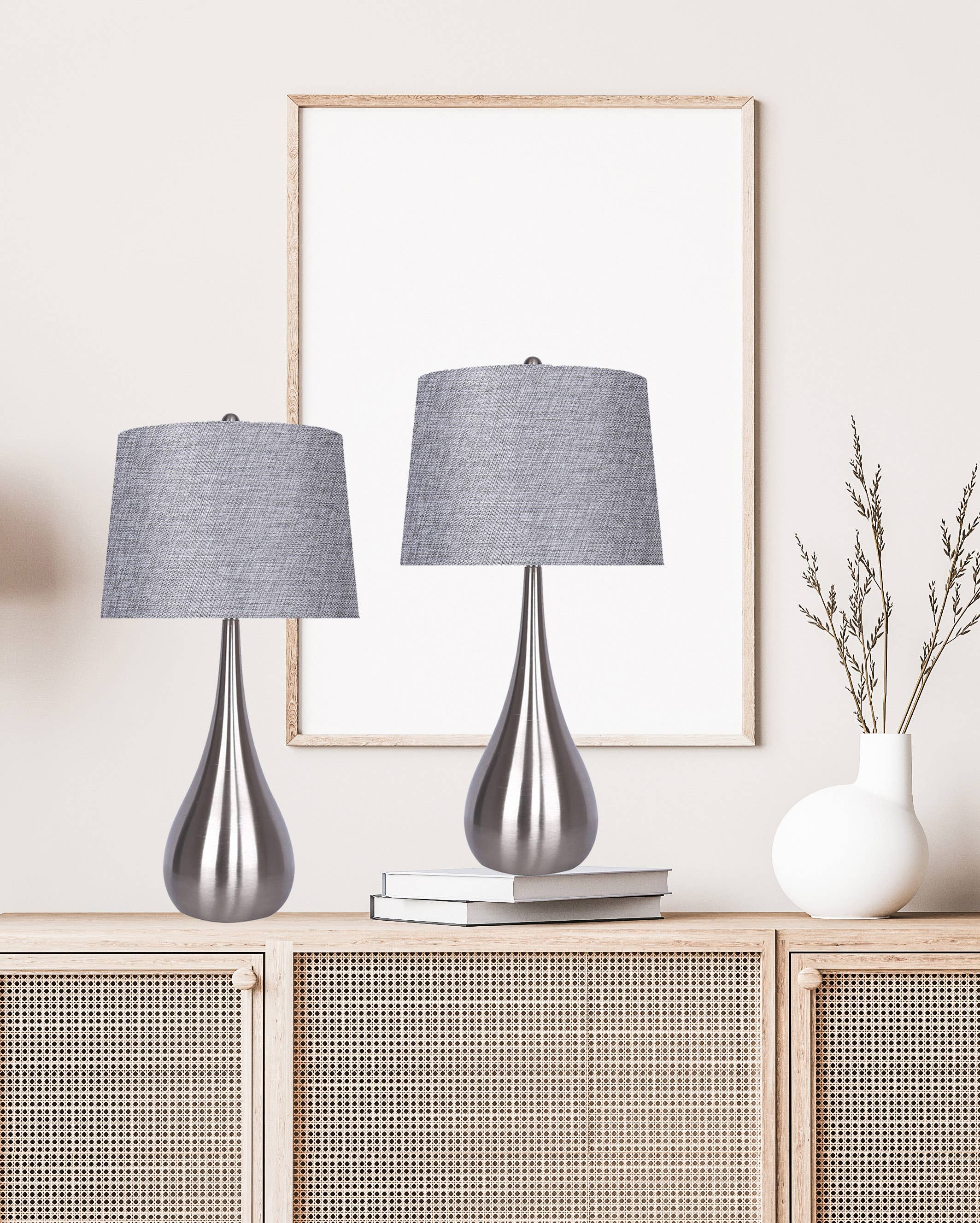 LumiSource and Grandview Gallery - Wholesale Accent/Desk Lamp - 29" Pebble Metal Table Lamps Teardrop Linen Shades (2PK)25