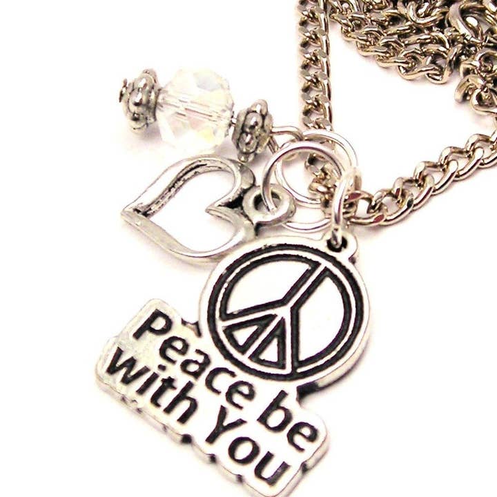 Friede sei mit dir Herz Kristall Halskette Sprüche Ausdrücke für den Großhandel von Chubby Chico Charms