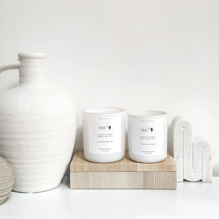 yam collective - Wholesale Jar/Filled Candle - Heat Wave - 13 oz Melon + Cucumber Matte White Glass Candle