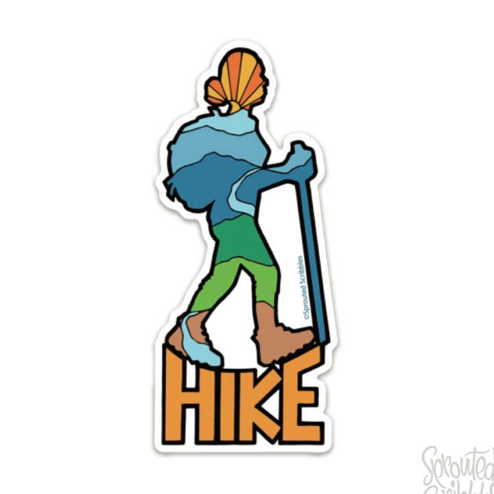 Hiking Woman Sticker | Waterproof Vinyl Decal | Outfitter for wholesale by Sprouted Scribbles