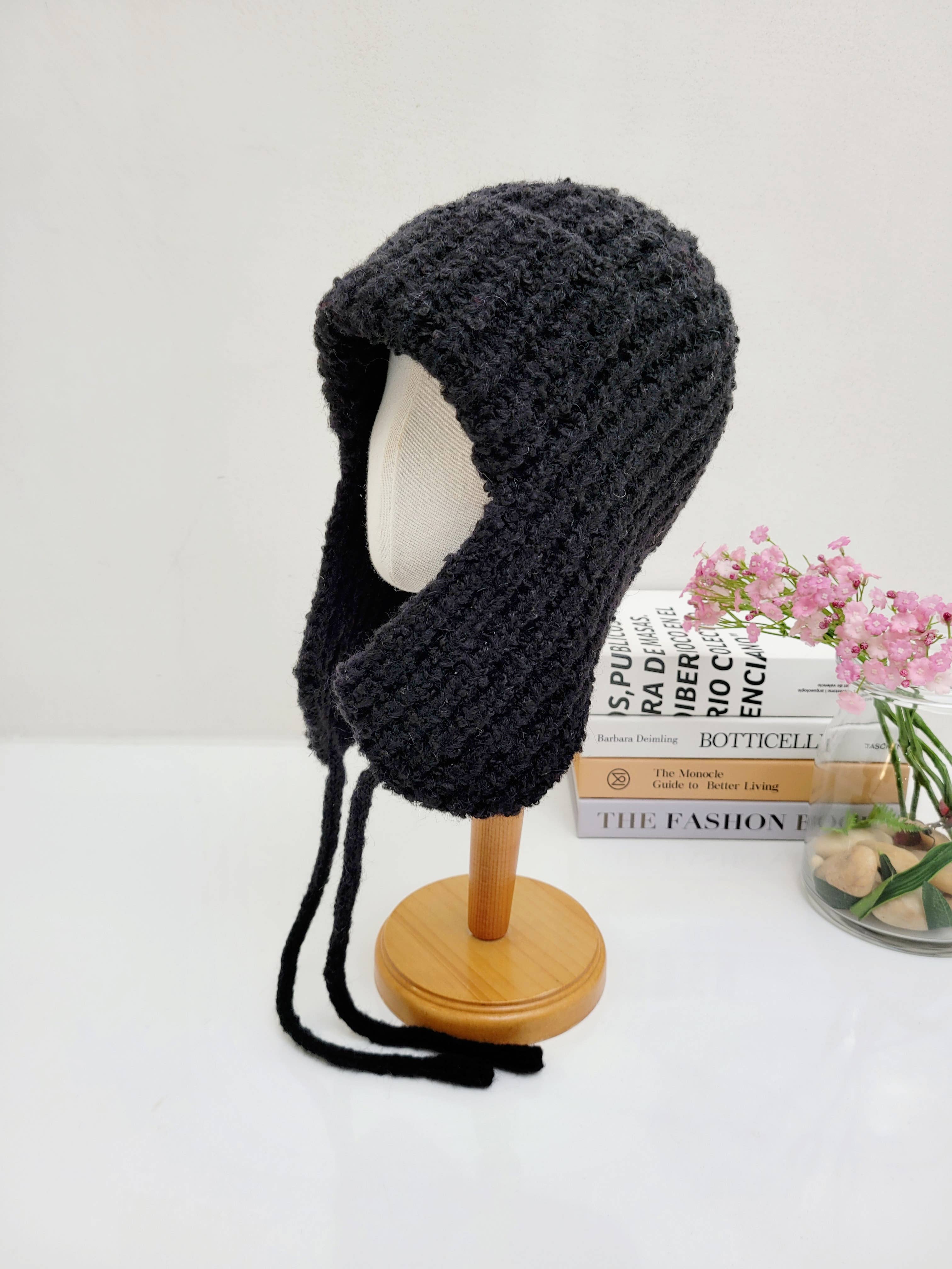 Comfortarians – Chapéu Trapper - Mulher por atacado – Gorro Trapper de Lã de Alpaca com Abas, Crochê Grosso para Mulheres Ush1