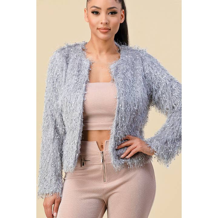 SJ6052 - VESTE EN FOURRURE À MANCHES LONGUES pour la vente par The Sang