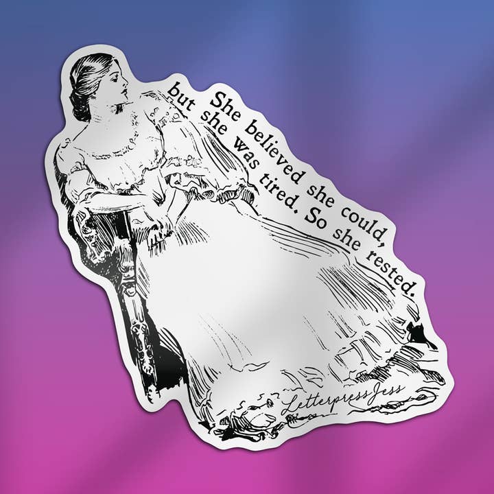 Gibson Girl She Rested Sticker for wholesale by Letterpress Jess