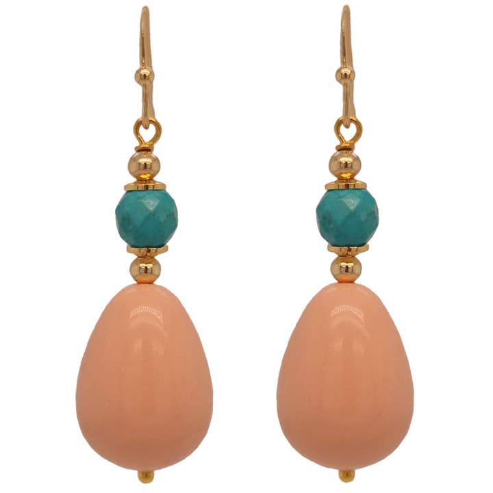Christie Coral and Turqoise Earrings for wholesale by PearlGem Designs