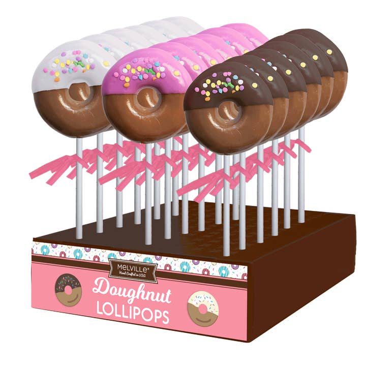 Sucettes aux beignets aux confettis trempées - Assorties pour la vente par Melville Candy Company