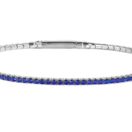 Platinum Sterling Bracelet - Simulated Sapphire for wholesale by Kelly Waters