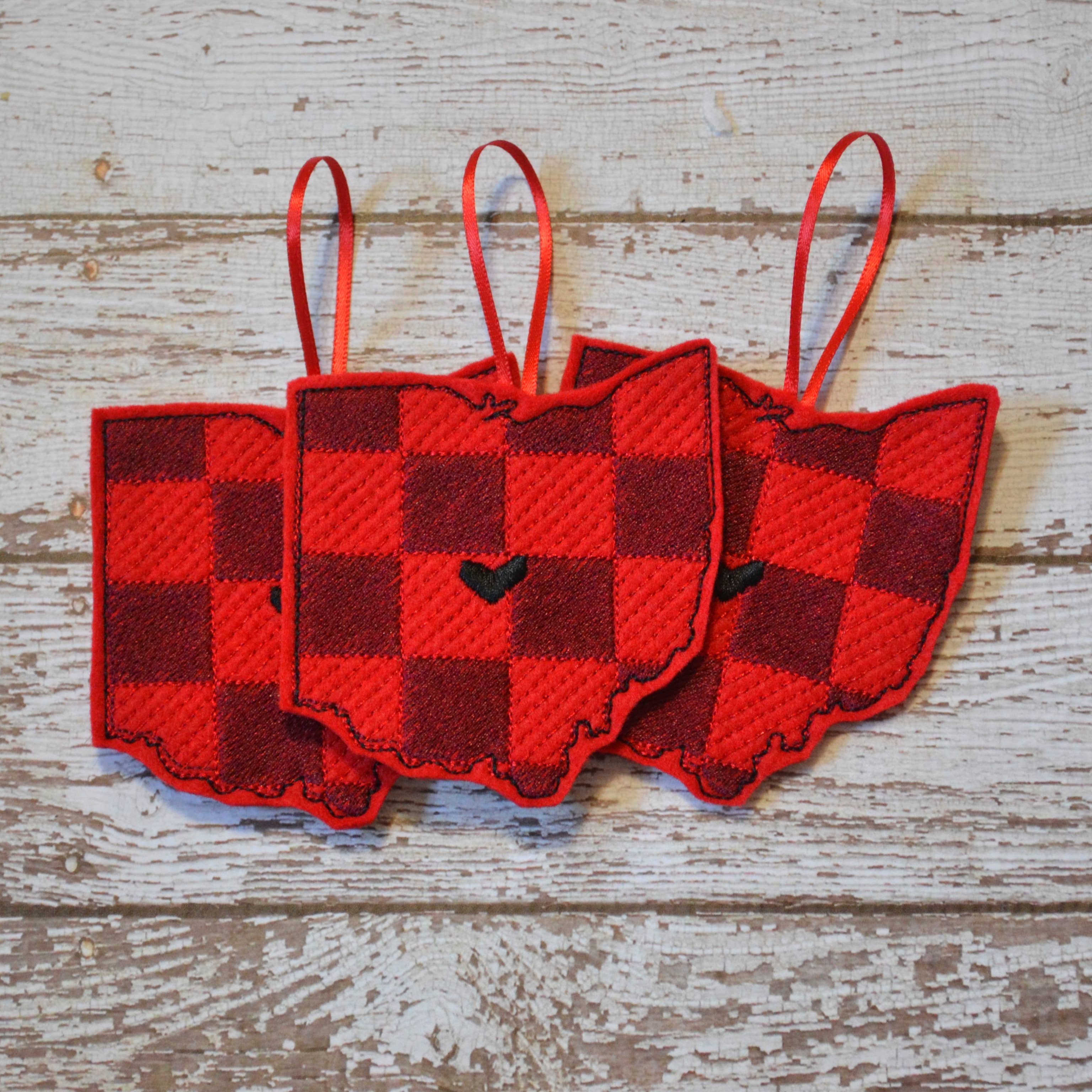 SewMuchMoreStore - Wholesale Ornament - State Red Buffalo Plaid Embroidered Felt Ornament - Holiday14