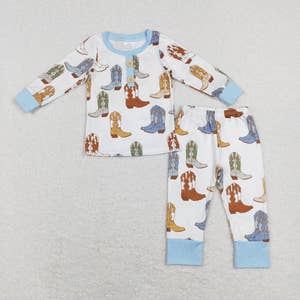 Custom Boy & Girl Cotton Toddler Pajamas Cowboy White Horse Brown