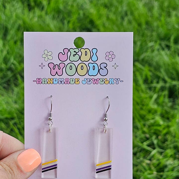 Subtle Non-binary Acrylic Pride Flag Earrings for wholesale by Jedi Woods LLC