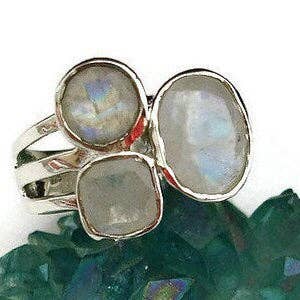 Bague en Pierre de Lune Facettée Designer | Argent Sterling 925, R47M pour la vente par Mistry Gems
