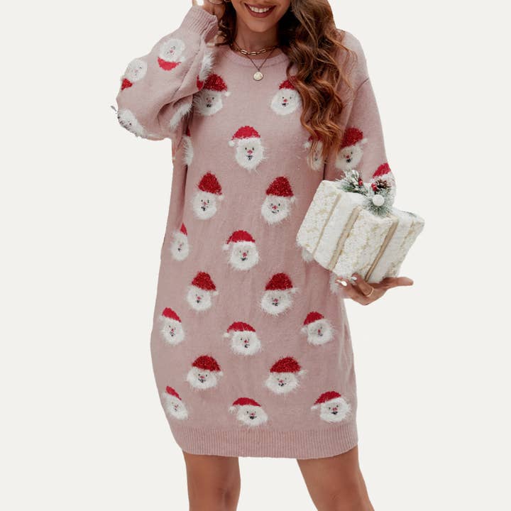 Minivestido de punto con estampado de Papá Noel especial para Navidad para venta al por mayor de The Moment Collection