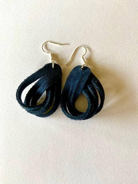 Navy Leather Twist Earrings for wholesale by K Leather Designs