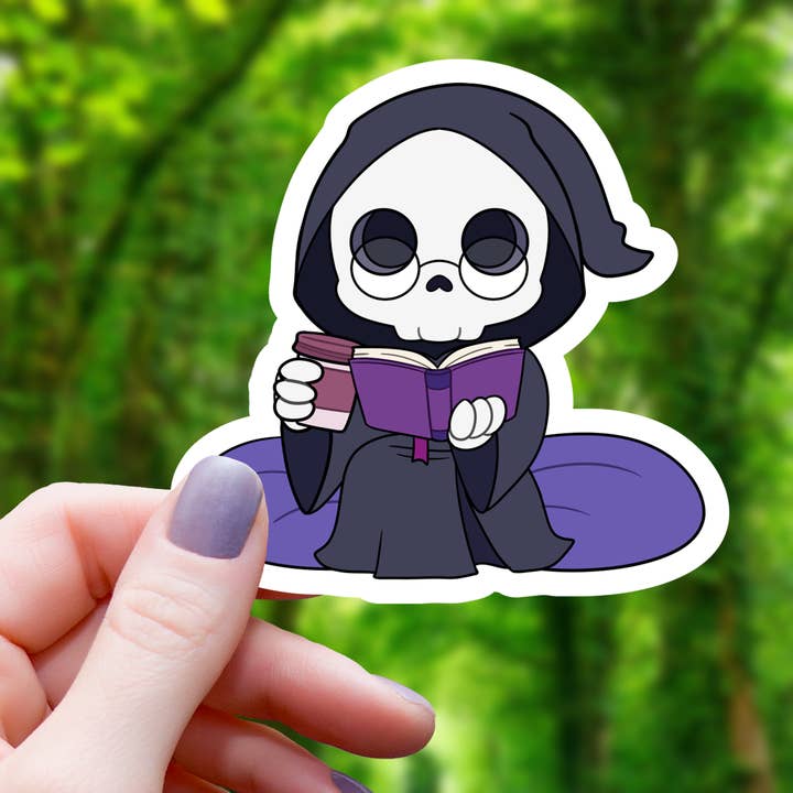 Mimic Gaming Co - Wholesale Sticker - Purple Grim Reaper Reading a Book Sticker - 3"