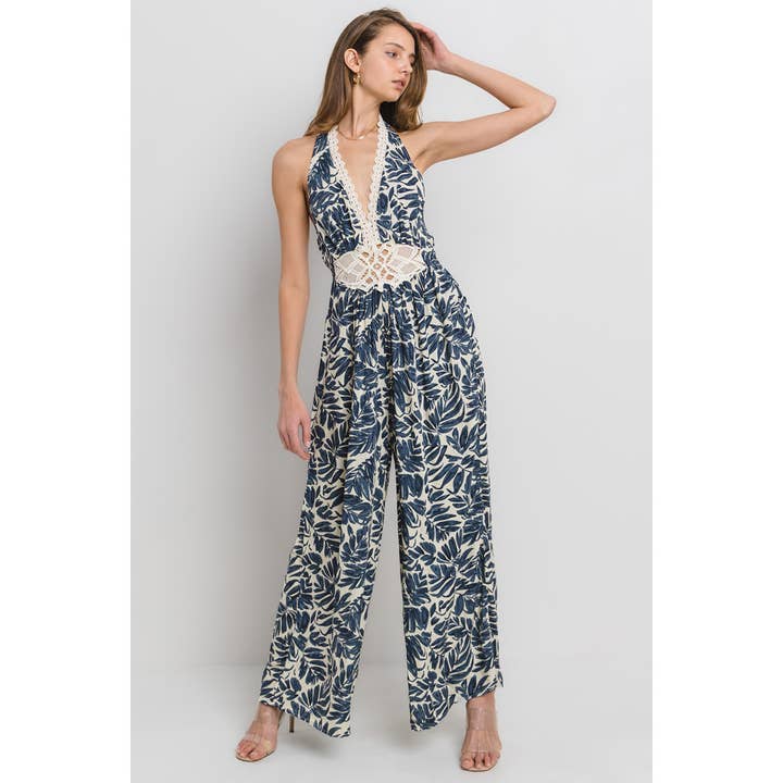 MULTI HALTER NECK JUMPSUIT WITH TRIM DETAIL for wholesale on Faire3