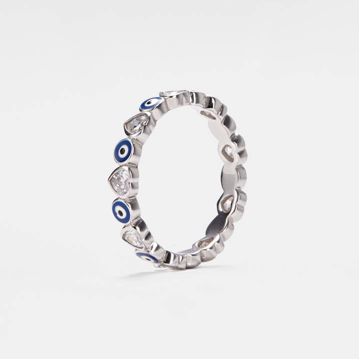 Perimade & Co. LLC - Wholesale Multi-Stone Ring - Turkish Evil Eye Heart Eternity Ring in 925 Sterling Silver2