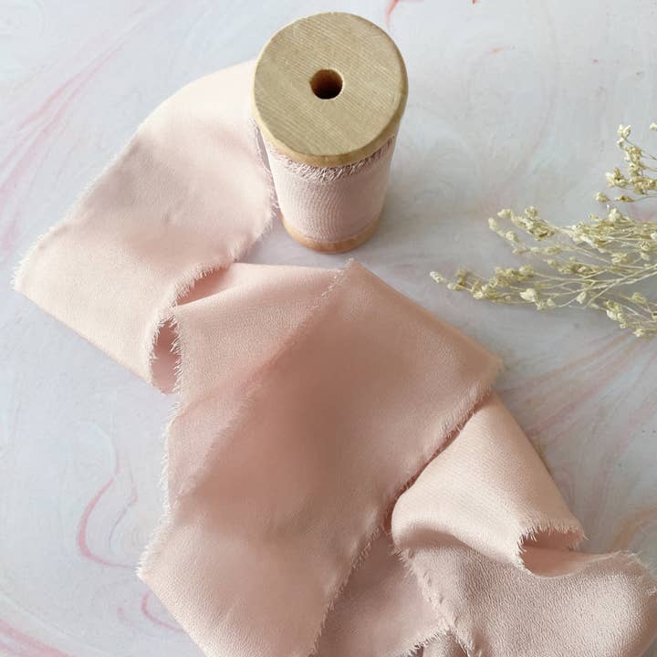 The Natural Paper Company - Wholesale Ribbon - Gift Wrapping - Nude Blush Silk Ribbon | Raw Edge Silk Ribbon on Wooden Reel2