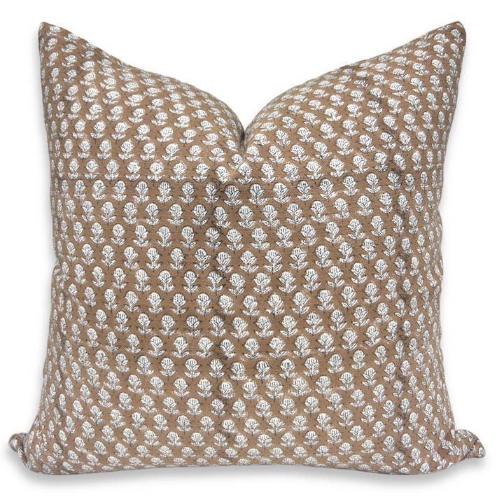 Floral Block Print Thick Cotton white Cushion Cover-Tarangni for wholesale by Fabdivine