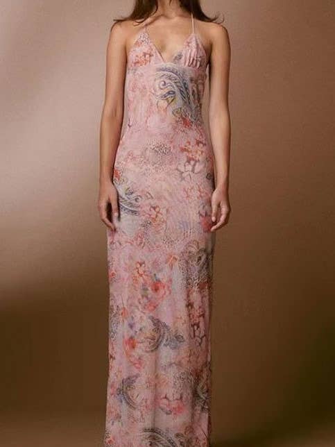 HIDDENBRAND - Wholesale Dress - Women's - Boho unique print sheer Mesh Butterfly Back Maxi Dress18