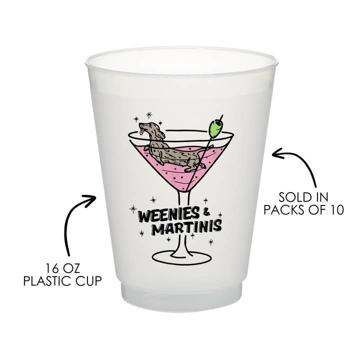 Electric Feels Company - Wholesale Disposable Cup - Weenies and Tinis Party Frosted Cups | 16oz Cup Set of 101
