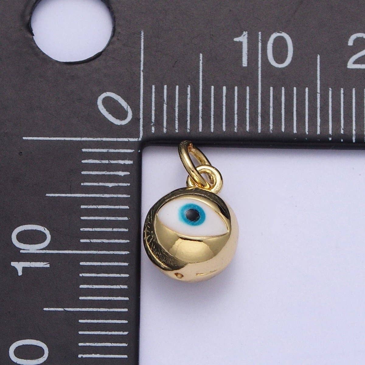 14K Gold Filled Jingle Bell Blue, White Evil Eye Charm of Bell for Amulet Jewelry Making | X-196 X-197 for wholesale on Faire5