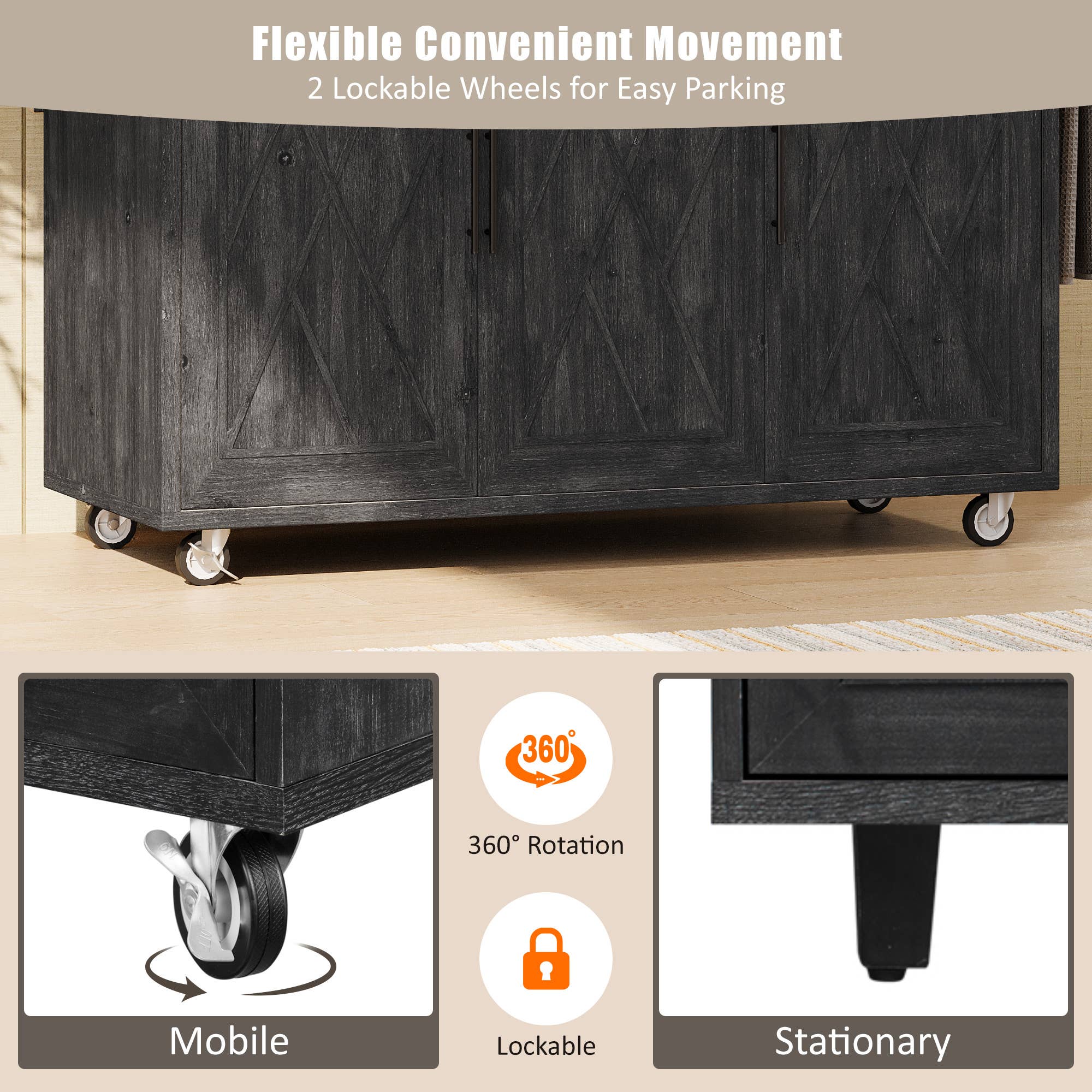 HOMYCASA DESIGN INC - Vente Rangements/organisateurs de cuisine - Îlot de cuisine avec rangement, plan de travail rabattable7