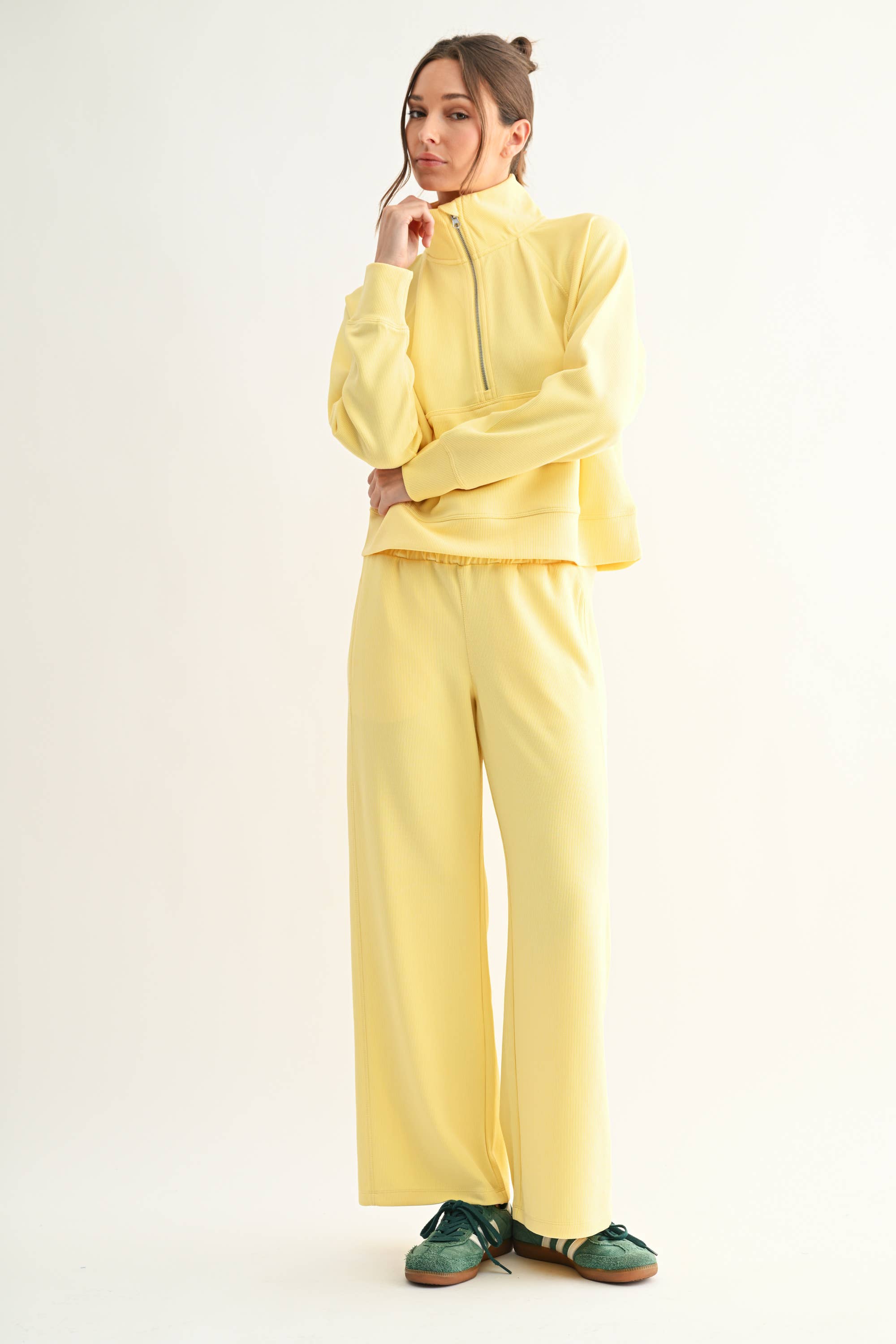 Mono B - Vente Sweat-shirt – femme - Pull à col zippé 1/4 en maille côtelée Luxe Sand Wash26