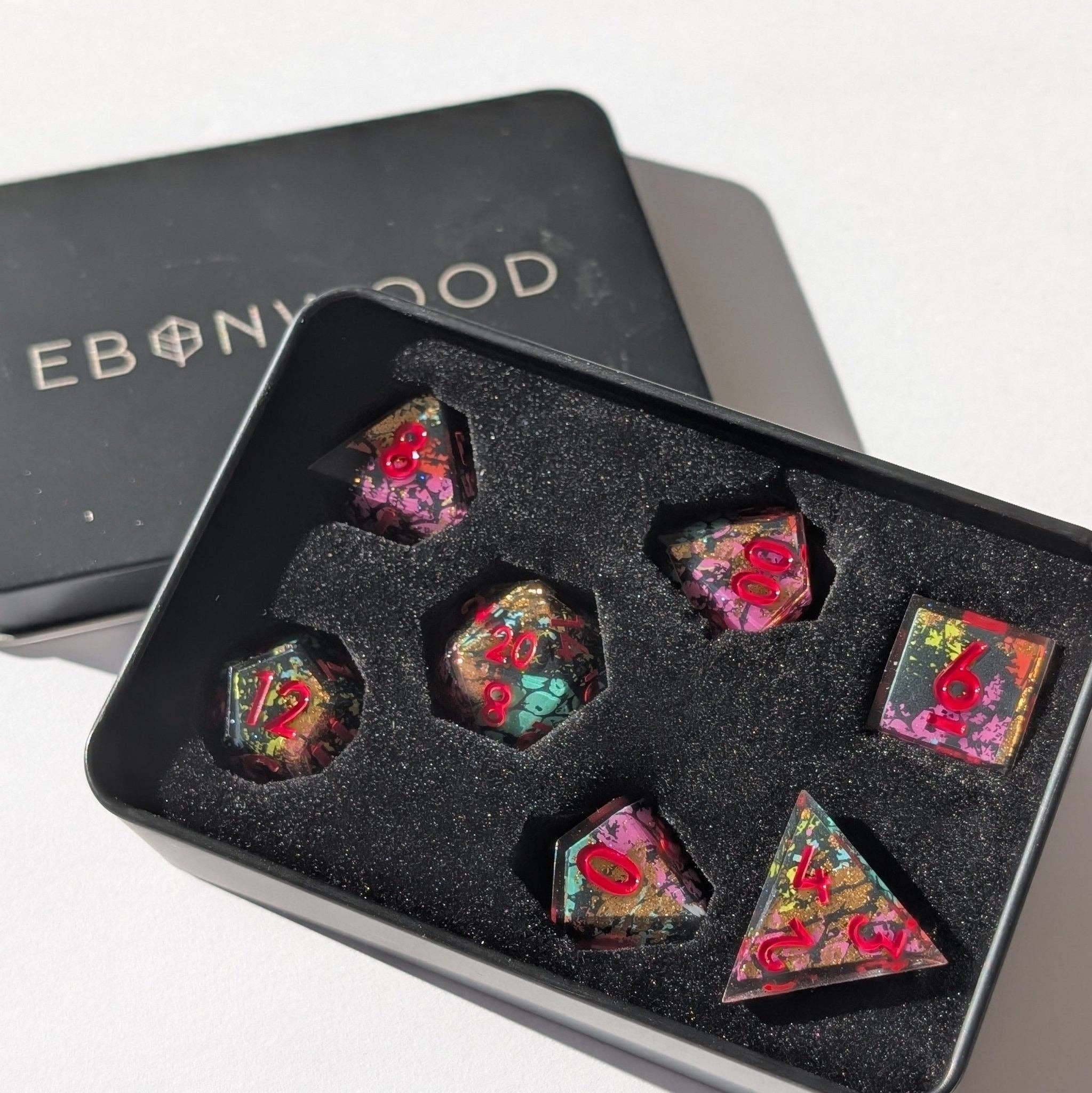 EBONWOOD - Wholesale Dice - Runeburst - 7 Piece Luxury D&D Dice Set1