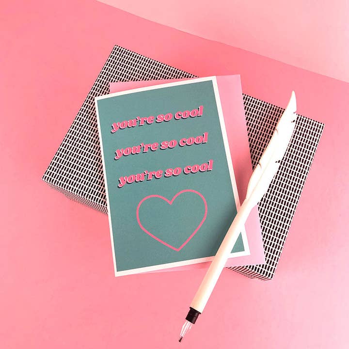 YOU'RE SO COOL valentines card - pink & blue for wholesale by DOODLE MOO LTD