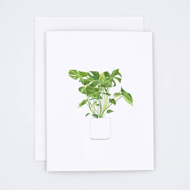 Minimalist Monstera Houseplant Note Card - blank inside for wholesale by Rachel Alvarez Art