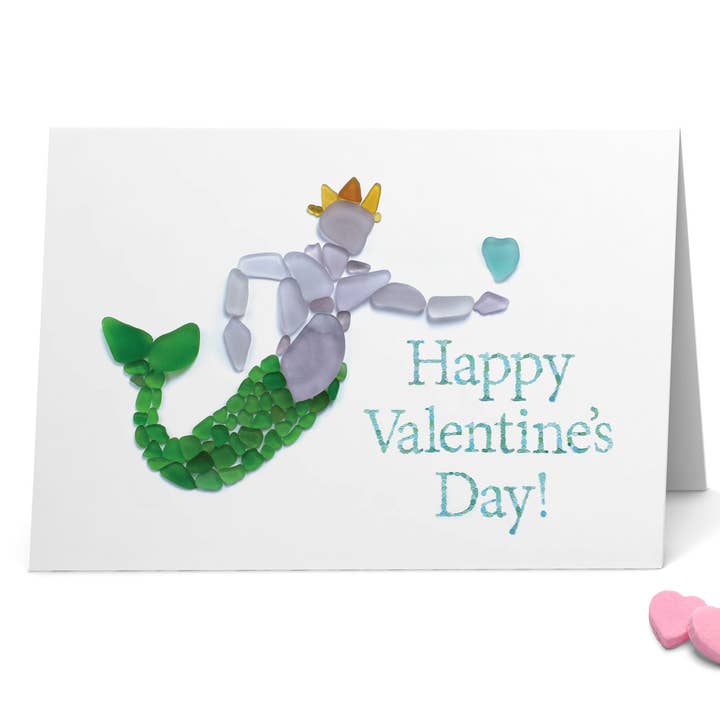 Beachcombing / Etched by the Sea - Vente Cartes de Saint-Valentin - Carte en verre de mer Merman Prince Happy Valentine's Day