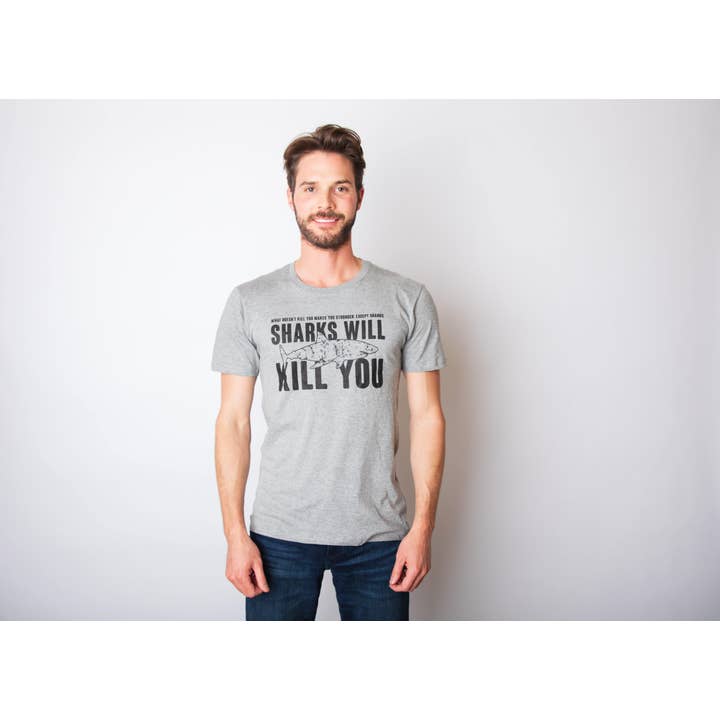 Crazy Dog T-Shirts - Wholesale Shirt - Men's - Sharks Will Kill You Men's Tshirt Shark Week Graphic Tee