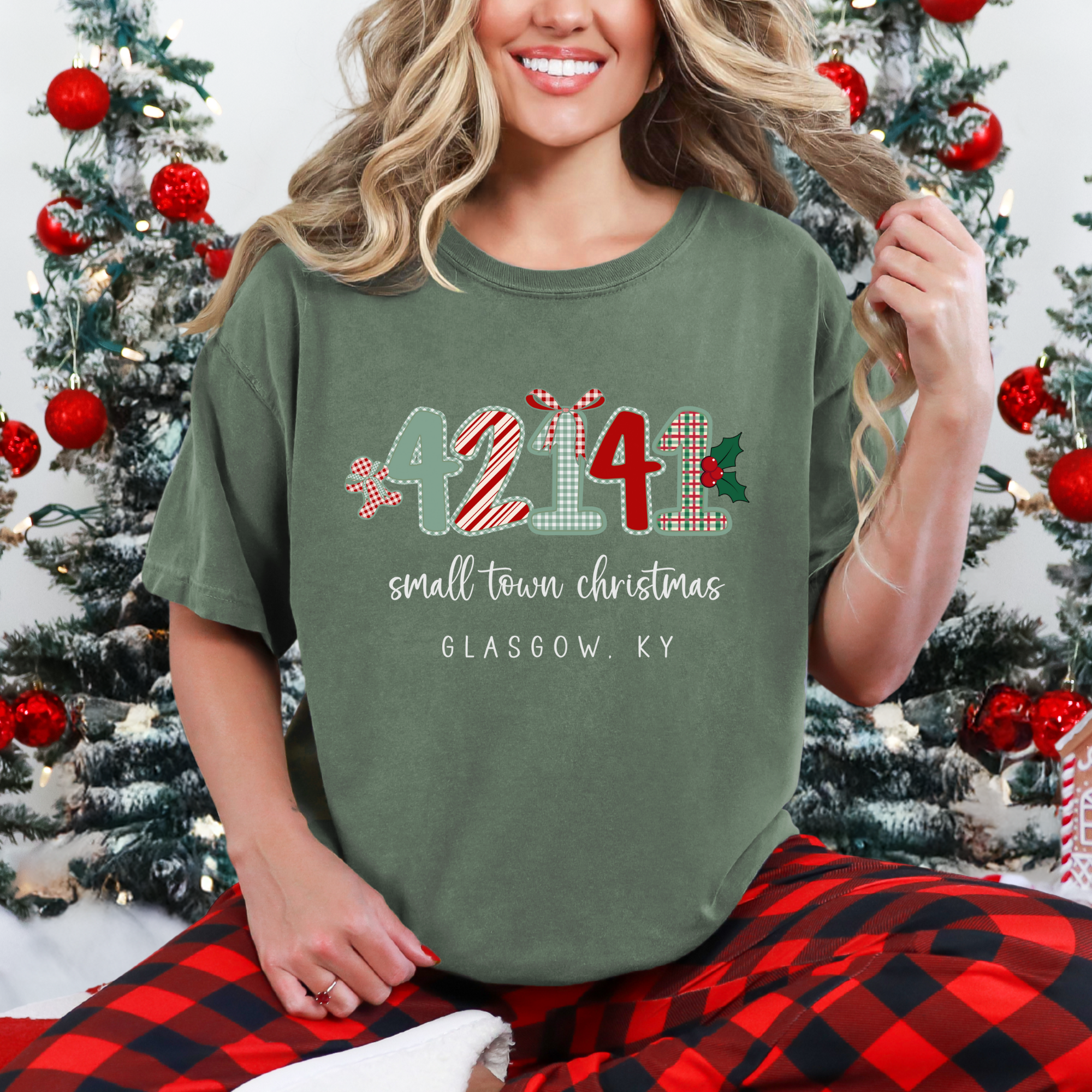 Scripted Pearl - Wholesale Screen Printed T-Shirt - Women's - Custom Zip Code Small Town Christmas Comfort Colors T Shirt4