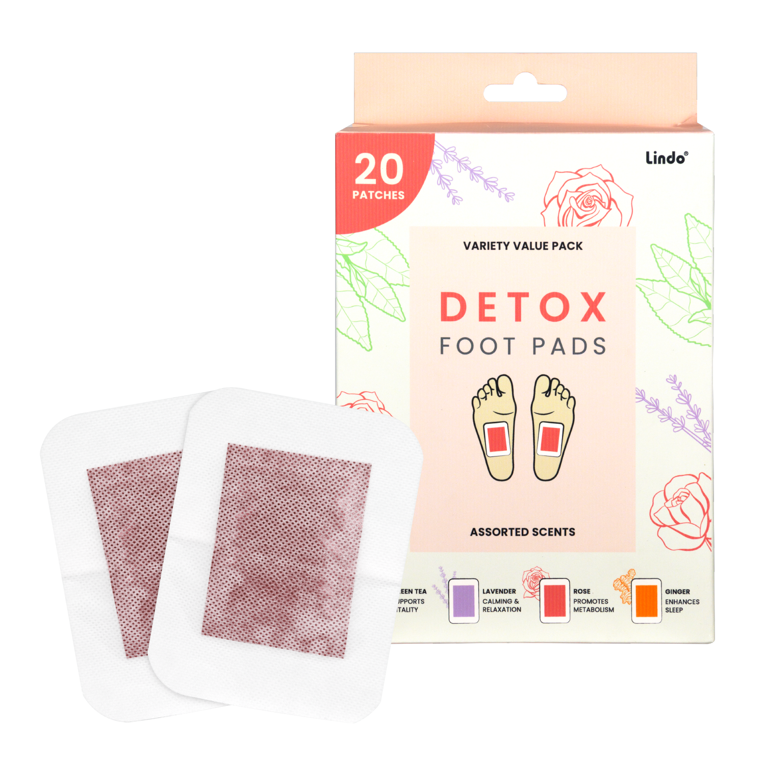 Lindo - Wholesale Foot Mask - Lindo Detoxifying Foot Pads Variety Pack (20patches/box)4