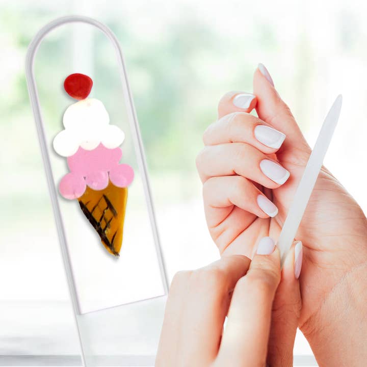 Ice Cream Cone Treat Dessert Hand Painted Crystal Nail File for wholesale by Classy Nail Files