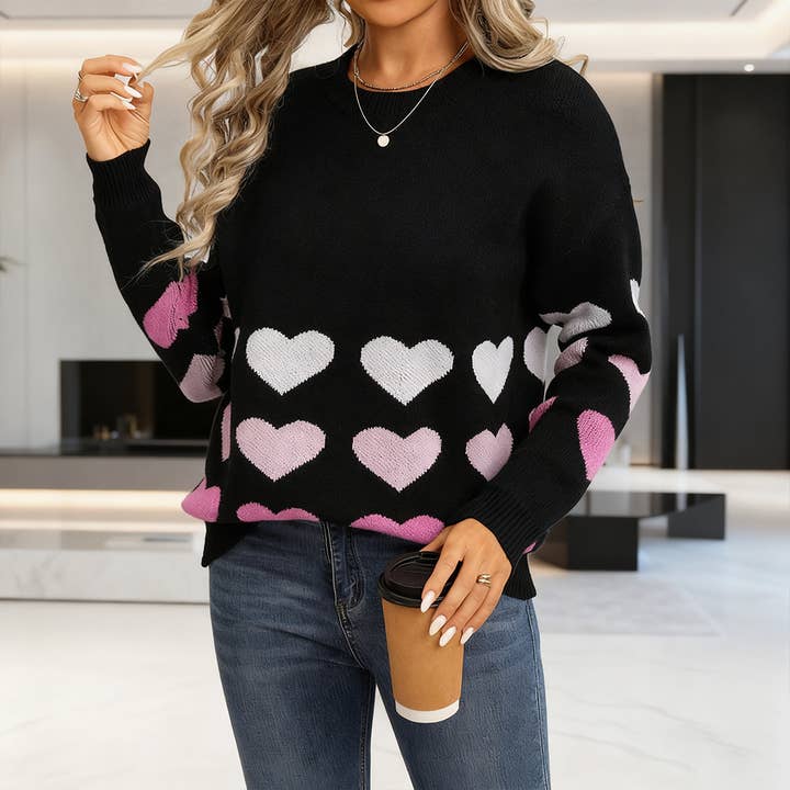 Round-neck knitted gradient heart sweater for wholesale by Lily Clothing