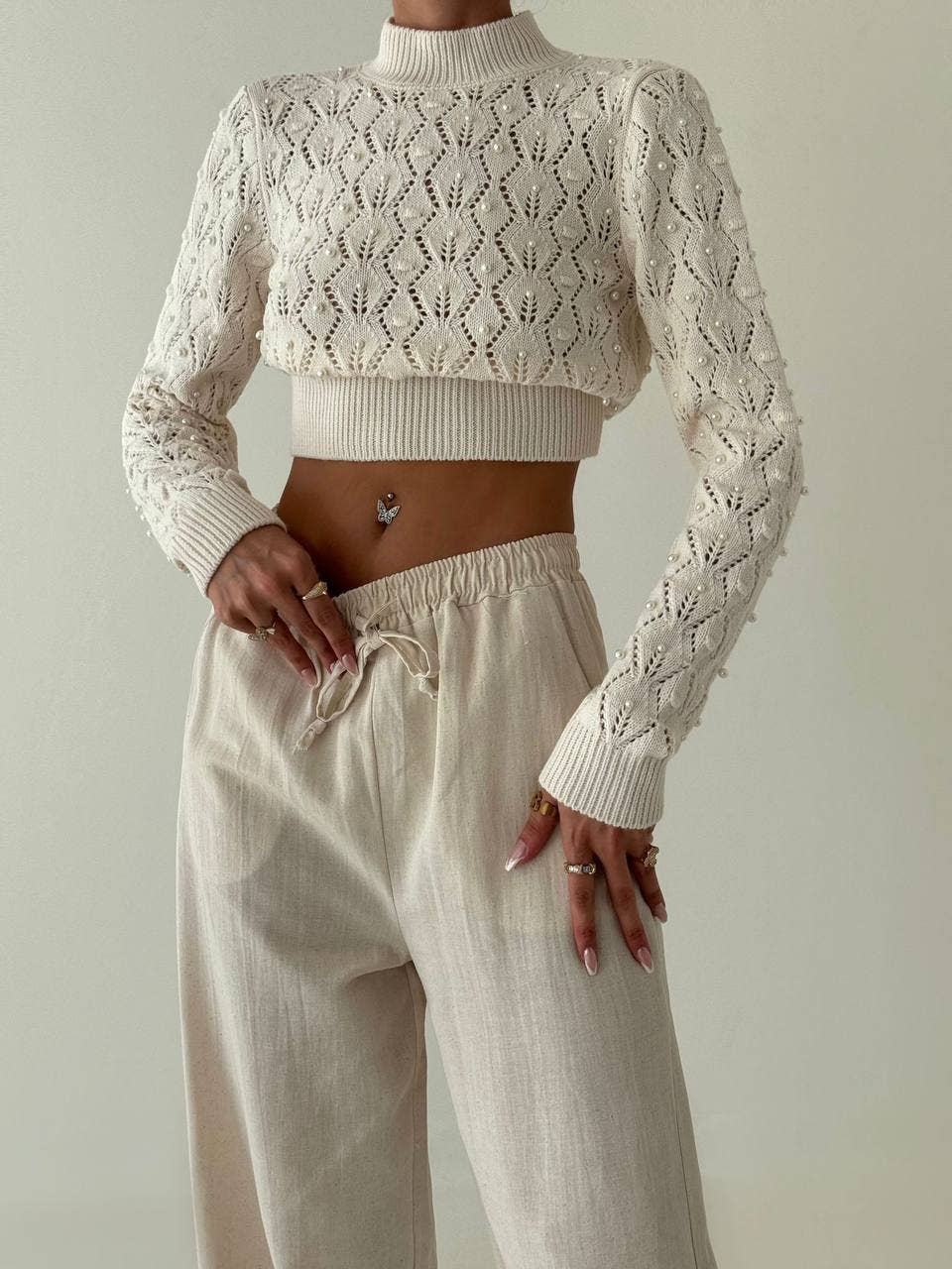 FAME GREECE - Wholesale Knit Top - Women's - W-4361b Pearl-Embellished Knit Crop Top1