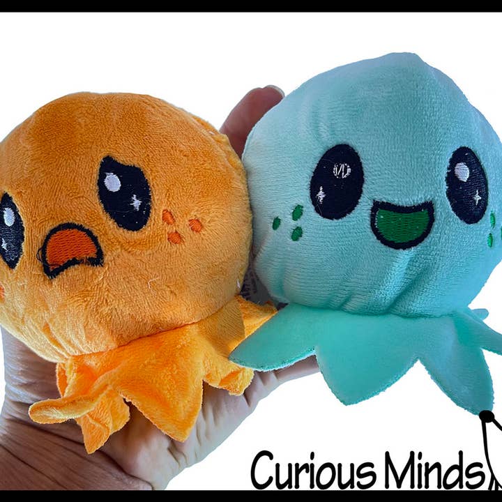Curious Minds Toys – Engroshandel Plyslegetøj - Børn og baby – 1 Sød blæksprutte dyr glad trist plys flip indefra og ud Anima10